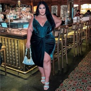 Pretty Liytle Thing Green Velvet Dress